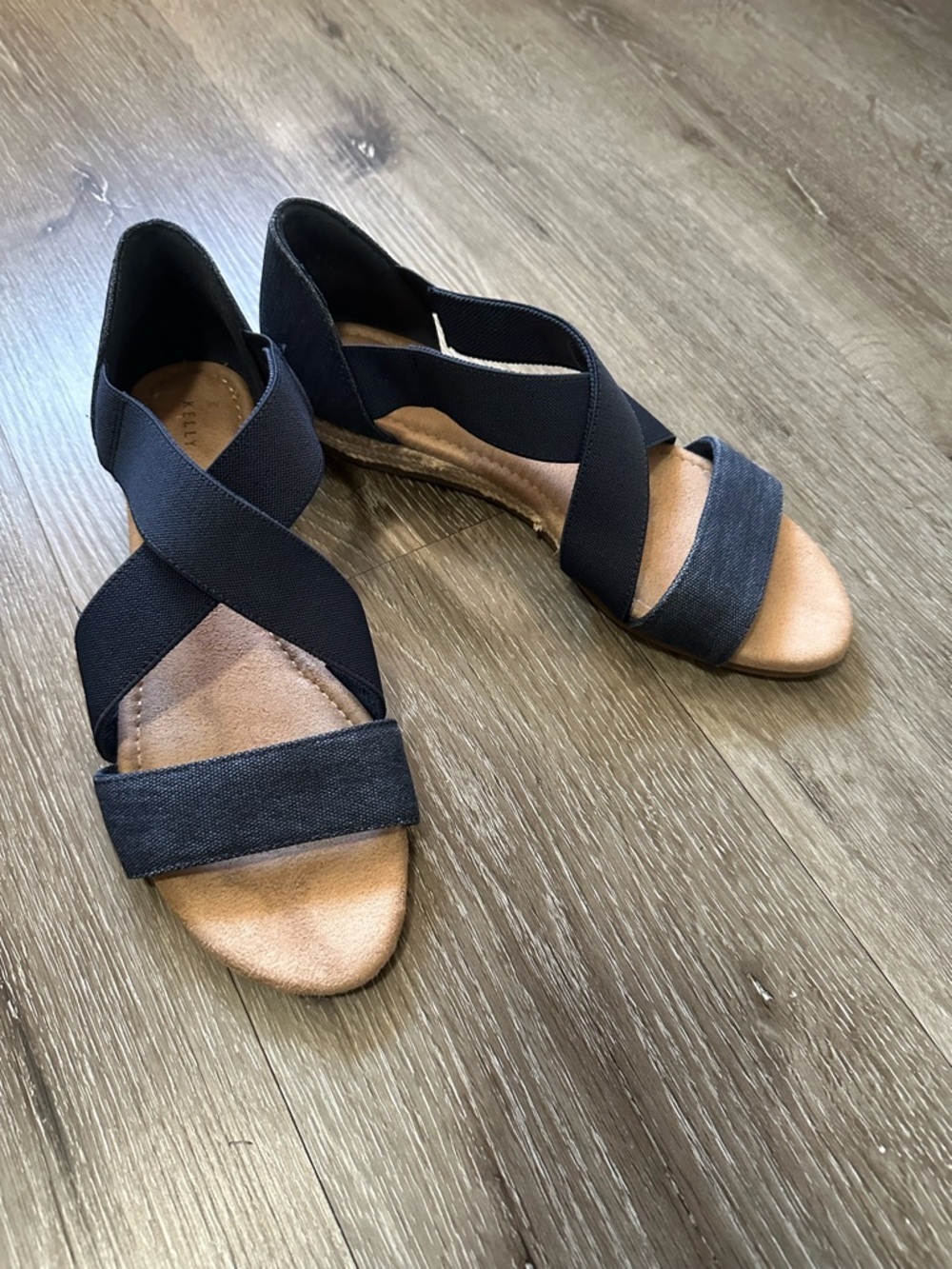 Kelly & Katie Navy Crisscross Elastic Wedge Sandal - Picture 3 of 7